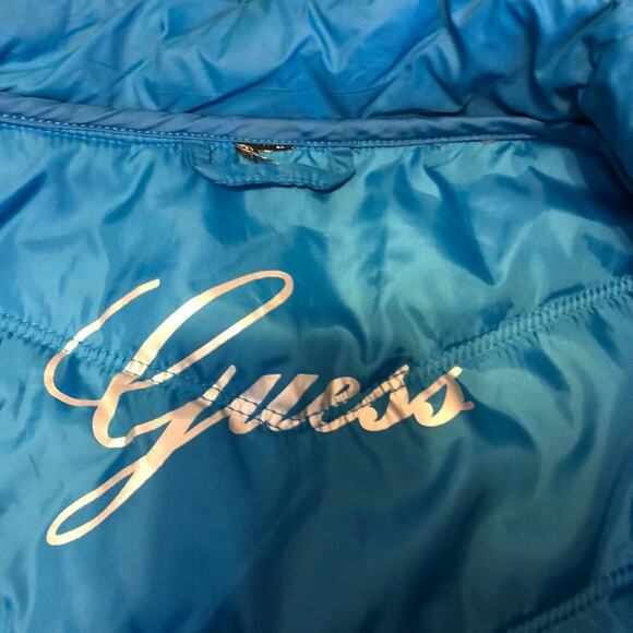 Y2K Guess Nylon Quilted Puffer Coat Jacket Fall Winter Zip Up Women M/L Pocket - Picture 4 of 8